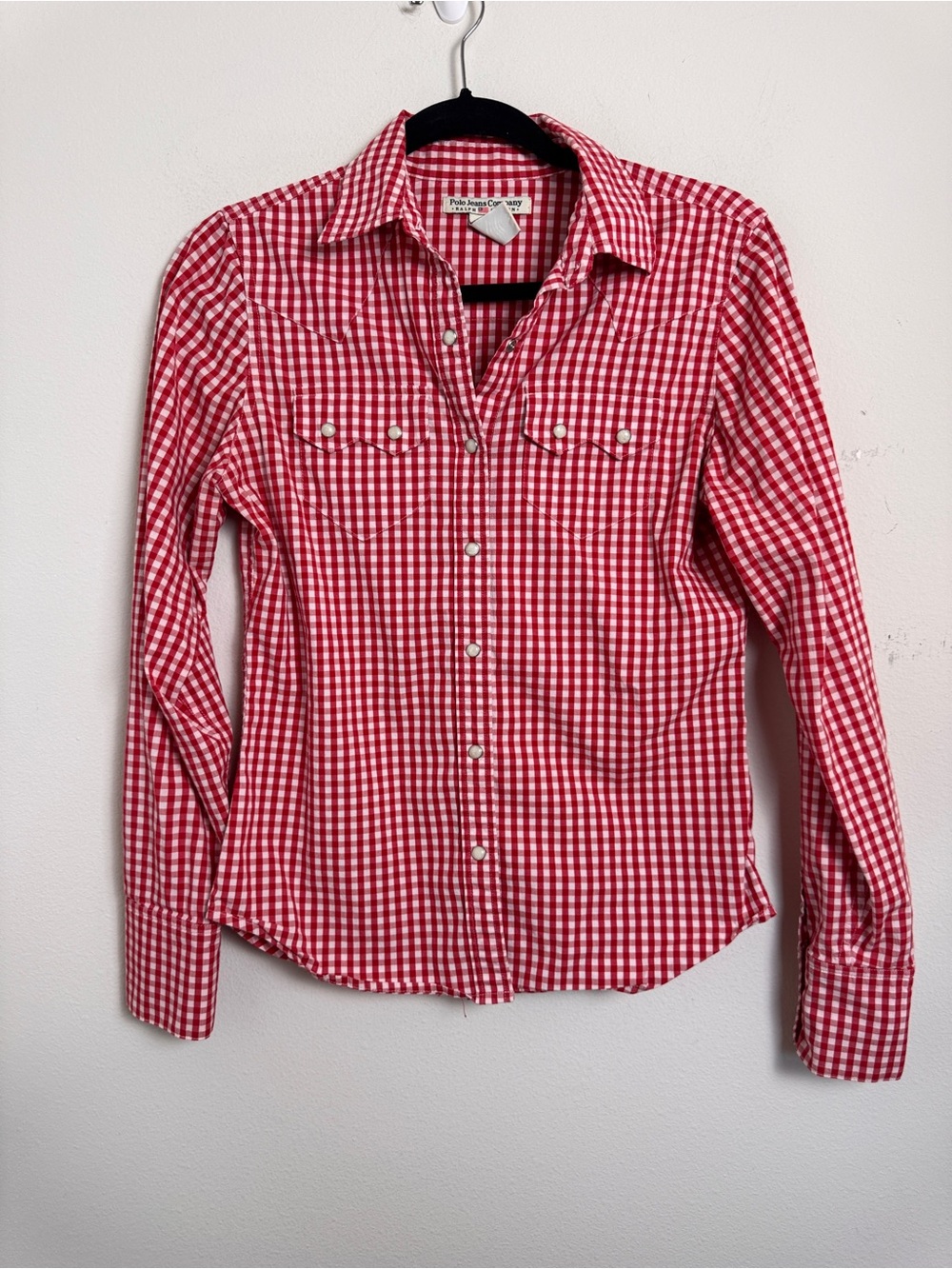 Polo Jeans Company Vintage Red Check Pearl Snap Button Up Size Small Western